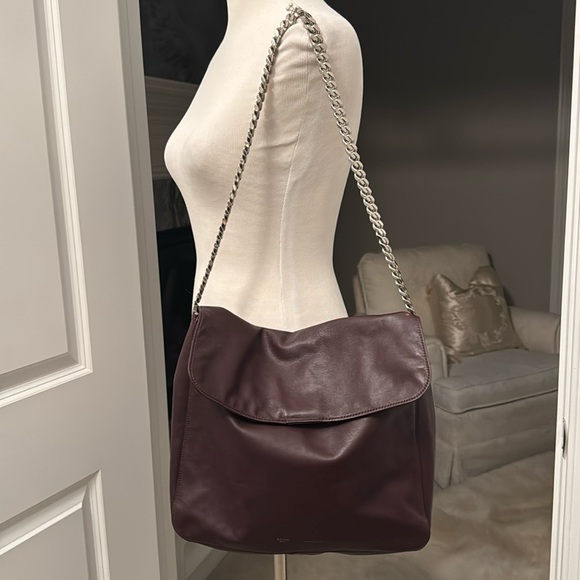 Auth Celine Gourmet Large Hobo Shoulder Leather Bag in Burgundy Red Silver Chain - Picture 1 of 16